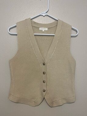 Ultra Flirt Beige V-Neck Knit Button Front Vest